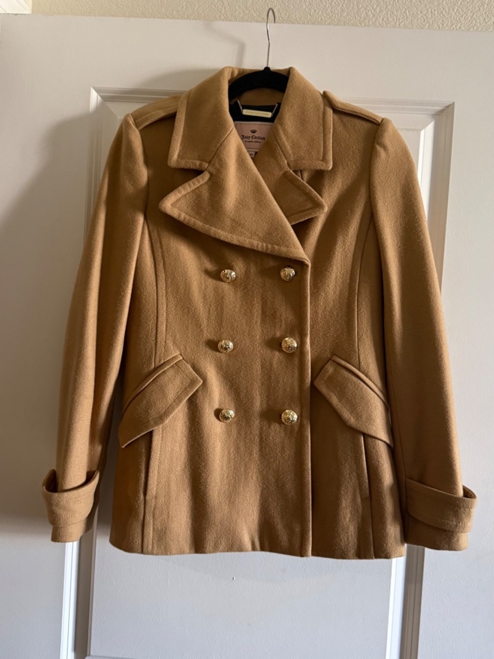 Juicy Couture Tan wool Peacoat with gold buttons